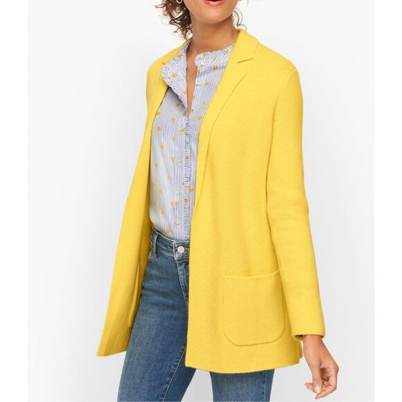 Talbots Notch Collar yellow Sweater Blazer open front size Medium Petite - Picture 1 of 7